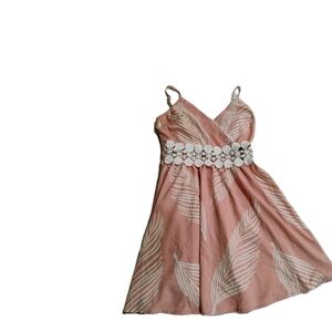 SHEIN Pink and White Leaf Print Mini Dress